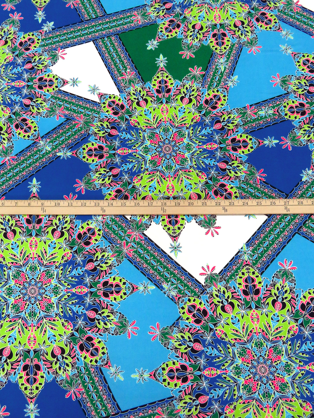 Sky Blue/Green Apple/White/Multi Polyester/Lycra Abstract Print ITY Knit - Famous Dress Designer - 66W