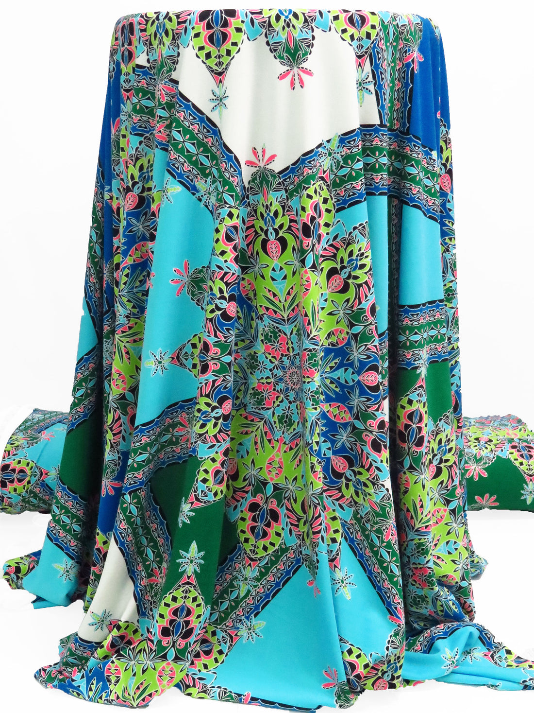 Sky Blue/Green Apple/White/Multi Polyester/Lycra Abstract Print ITY Knit - Famous Dress Designer - 66W