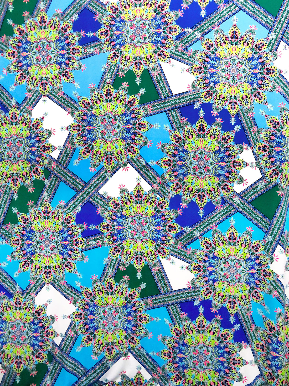 Sky Blue/Green Apple/White/Multi Polyester/Lycra Abstract Print ITY Knit - Famous Dress Designer - 66W