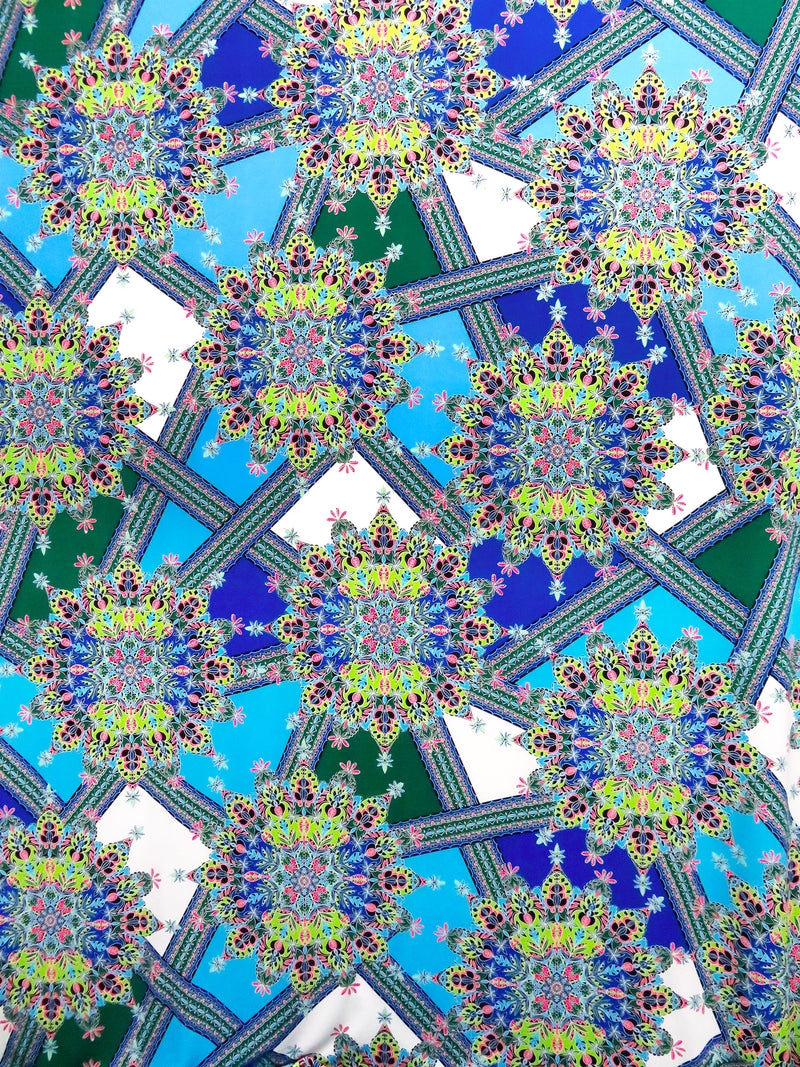 Sky Blue/Green Apple/White/Multi Polyester/Lycra Abstract Print ITY Knit - Famous Dress Designer - 66W