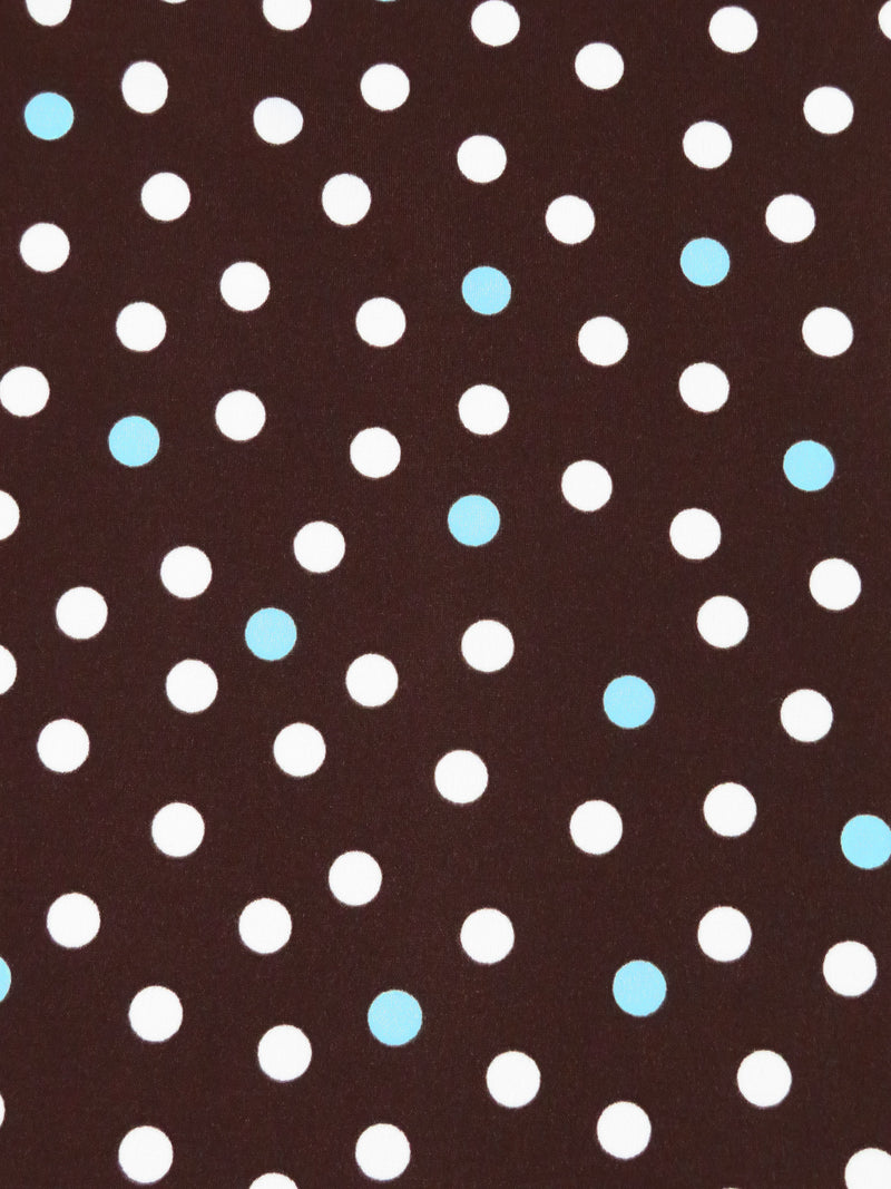 Chocolate/Soft Aqua/White Polyester/Lycra Polka Dot Print ITY Knit - Famous Dress Designer - 59W