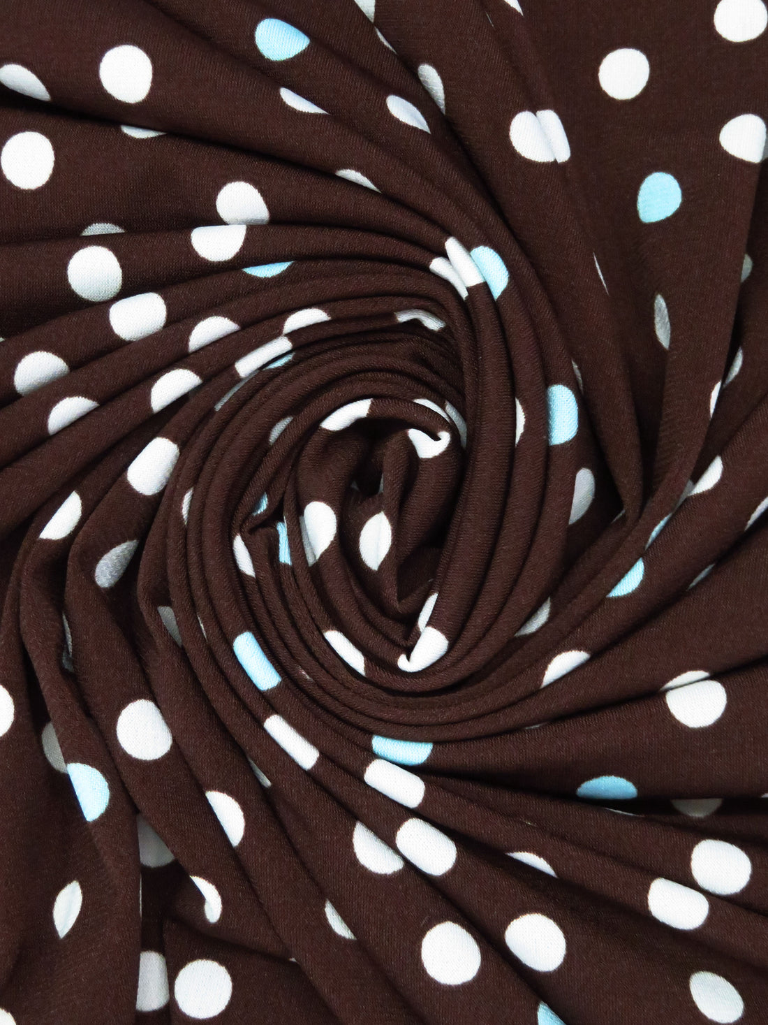 Chocolate/Soft Aqua/White Polyester/Lycra Polka Dot Print ITY Knit - Famous Dress Designer - 59W