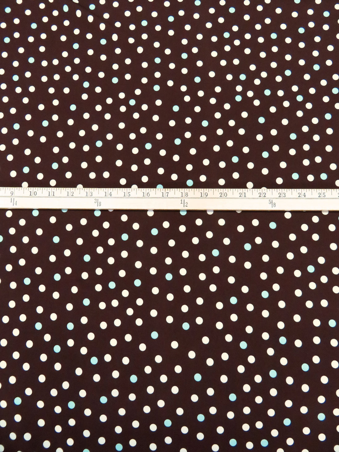 Chocolate/Soft Aqua/White Polyester/Lycra Polka Dot Print ITY Knit - Famous Dress Designer - 59W