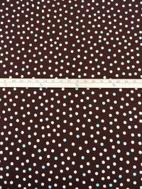 Chocolate/Soft Aqua/White Polyester/Lycra Polka Dot Print ITY Knit - Famous Dress Designer - 59W