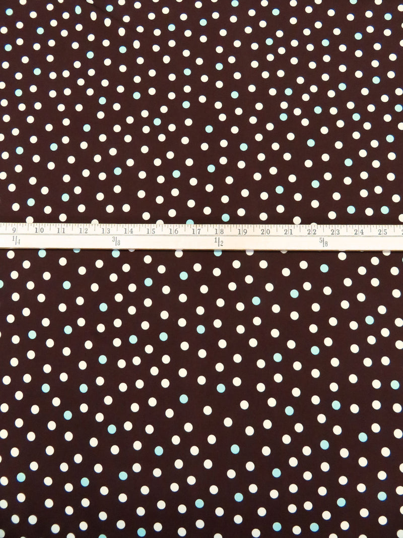 Chocolate/Soft Aqua/White Polyester/Lycra Polka Dot Print ITY Knit - Famous Dress Designer - 59W