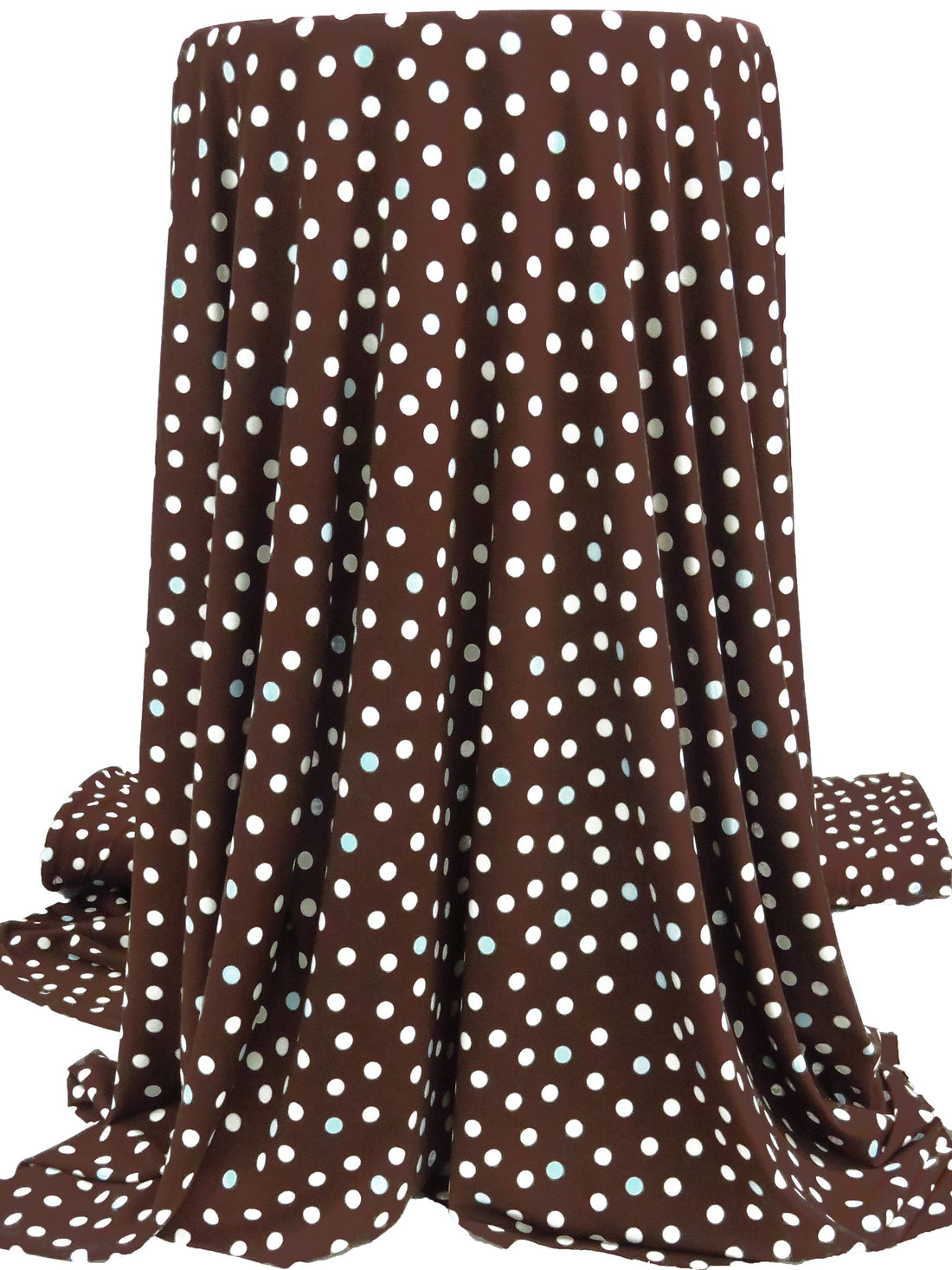 Chocolate/Soft Aqua/White Polyester/Lycra Polka Dot Print ITY Knit - Famous Dress Designer - 59W
