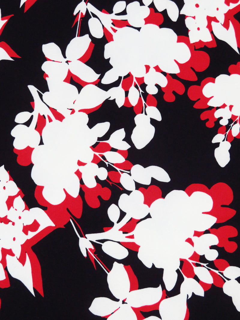 Black/White/Red Polyester/Lycra Shadow Floral ITY Knit - Famous Dress Designer - 58W