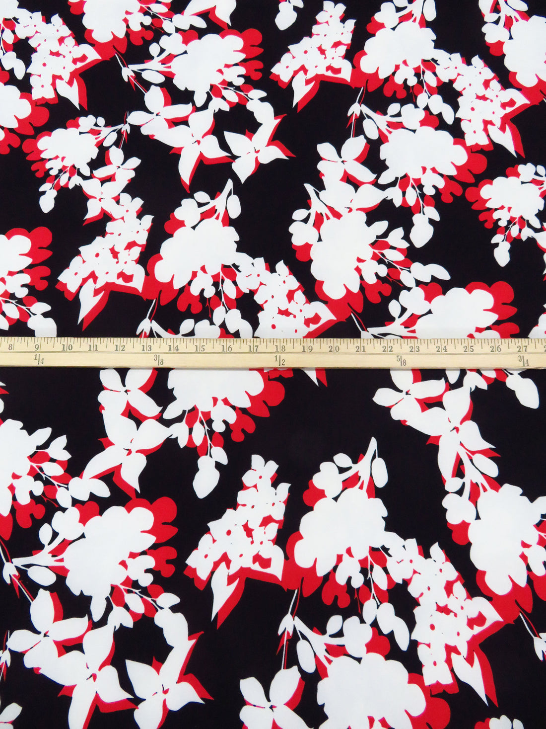 Black/White/Red Polyester/Lycra Shadow Floral ITY Knit - Famous Dress Designer - 58W