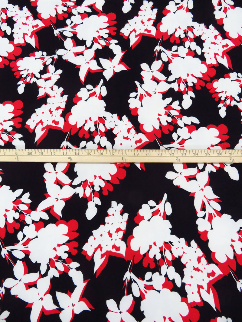 Black/White/Red Polyester/Lycra Shadow Floral ITY Knit - Famous Dress Designer - 58W