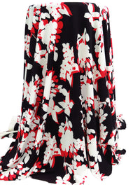 Black/White/Red Polyester/Lycra Shadow Floral ITY Knit - Famous Dress Designer - 58W