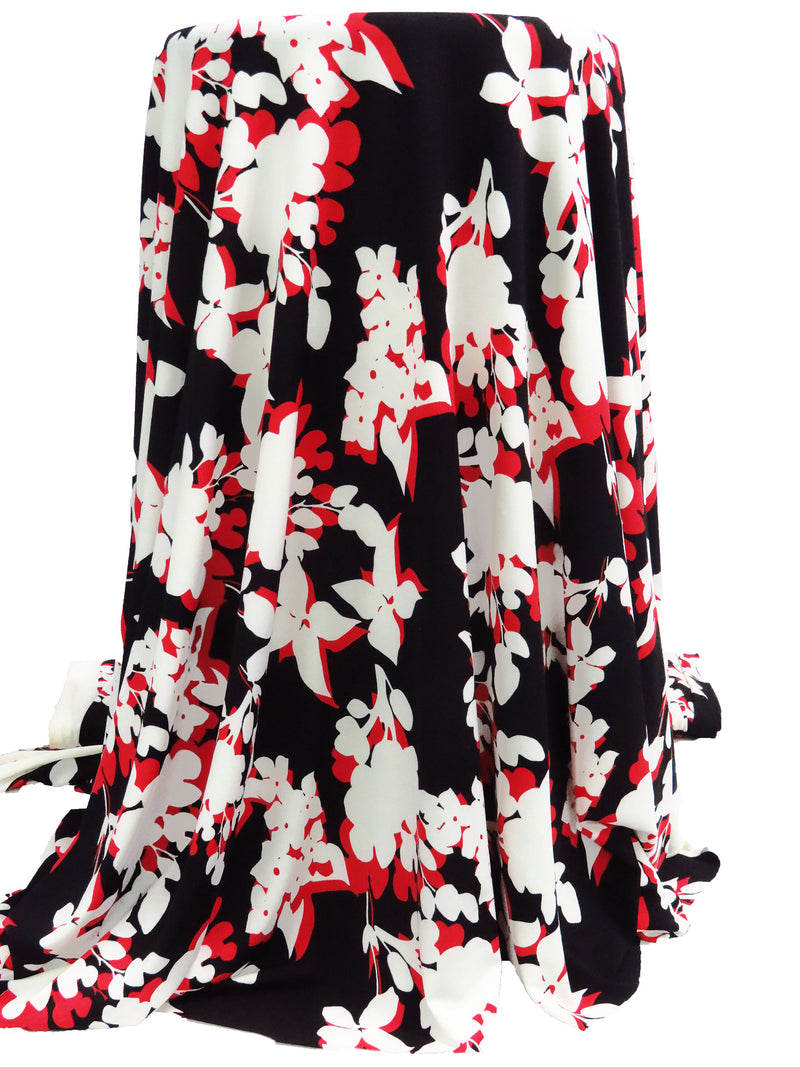 Black/White/Red Polyester/Lycra Shadow Floral ITY Knit - Famous Dress Designer - 58W