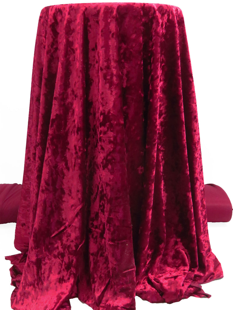 Deep Carmine Red Polyester/Lycra Crushed Stretch Velvet Knit 58W