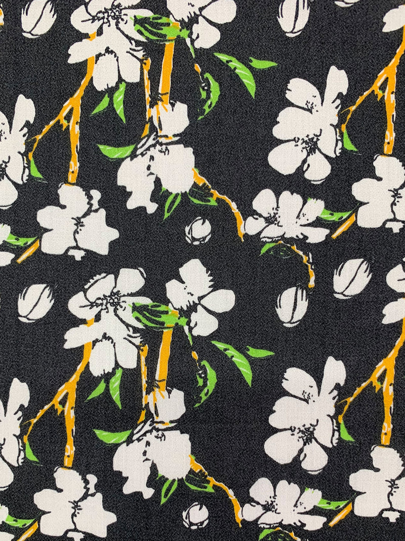 Black/Light Green/White/Marigold 100% Cotton Slight Diagonal Floral Print Crepe Poplin Shirting 56W