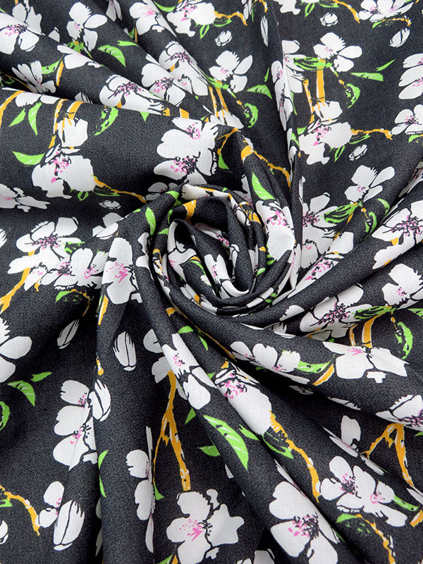 Black/Light Green/Persian Pink/Multi 100% Cotton Floral Print Crepe Poplin Shirting 56W