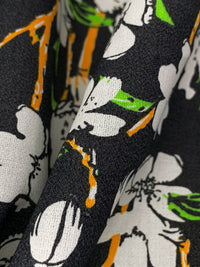 Black/Light Green/White/Marigold 100% Cotton Slight Diagonal Floral Print Crepe Poplin Shirting 56W