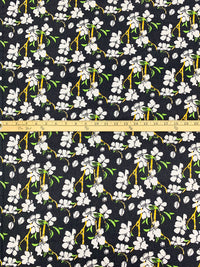 Black/Light Green/White/Marigold 100% Cotton Slight Diagonal Floral Print Crepe Poplin Shirting 56W