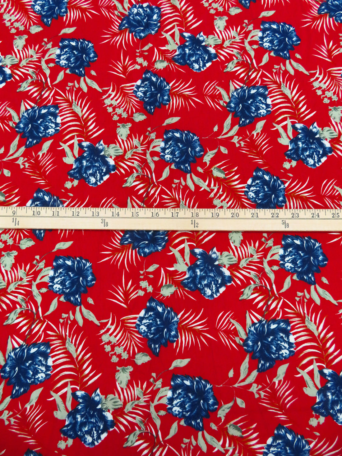 Red/White/Blue 100% Rayon Wavy USA Flag & Fireworks Print Challis 52W
