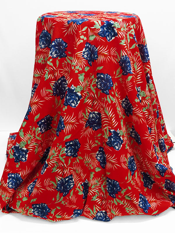 Venetian Red/Dark Blue/White 100% Cotton Floral Print Voile 55W