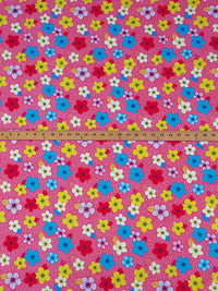 Magenta Pink/Rich Electric Blue/White/Bitter Lemon 100% Cotton Floral Dot Print Poplin Shirting 58W