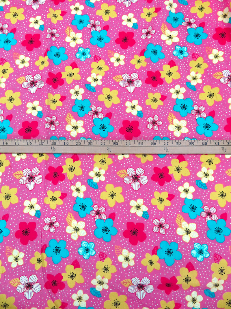 Magenta Pink/Rich Electric Blue/White/Bitter Lemon 100% Cotton Floral Dot Print Poplin Shirting 58W