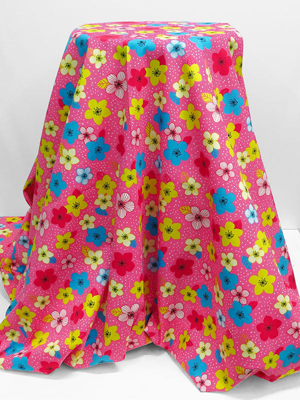 Magenta Pink/Rich Electric Blue/White/Bitter Lemon 100% Cotton Floral Dot Print Poplin Shirting 58W