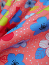 Light Coral Pink/Bright Blue/Soft Lemon/White 100% Cotton Floral Dot Print Poplin Shirting 58W