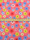 Light Coral Pink/Bright Blue/Soft Lemon/White 100% Cotton Floral Dot Print Poplin Shirting 58W
