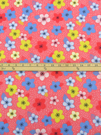 Light Coral Pink/Bright Blue/Soft Lemon/White 100% Cotton Floral Dot Print Poplin Shirting 58W