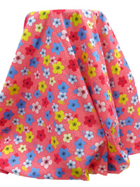 Light Coral Pink/Bright Blue/Soft Lemon/White 100% Cotton Floral Dot Print Poplin Shirting 58W