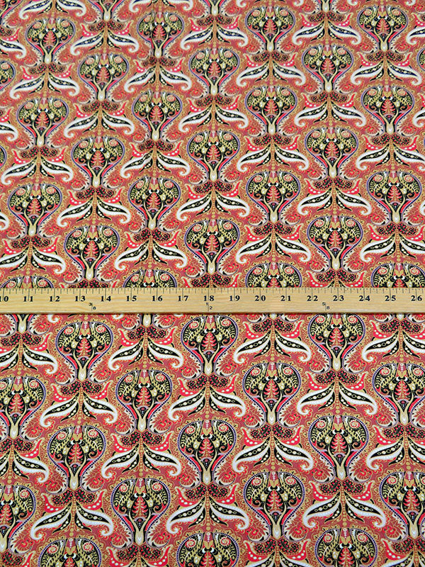 Imperial Red/Black/Pale Pink/Multi 100% Rayon Floral Scrolls Print Challis 56W