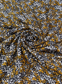 Golden Orange/Pearl White/Black 100% Rayon Micro Floral Print Gauze 54W