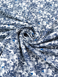 Navy Blue/White 100% Cotton Floral Print Poplin Shirting 61W