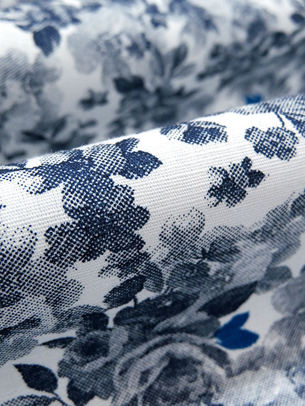 Navy Blue/White 100% Cotton Floral Print Poplin Shirting 61W