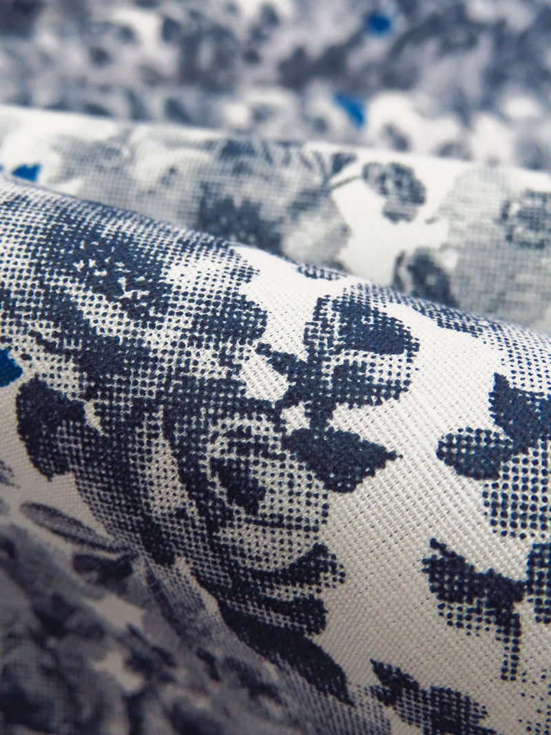 Navy Blue/White 100% Cotton Floral Print Poplin Shirting 61W