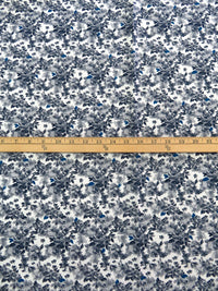 Navy Blue/White 100% Cotton Floral Print Poplin Shirting 61W