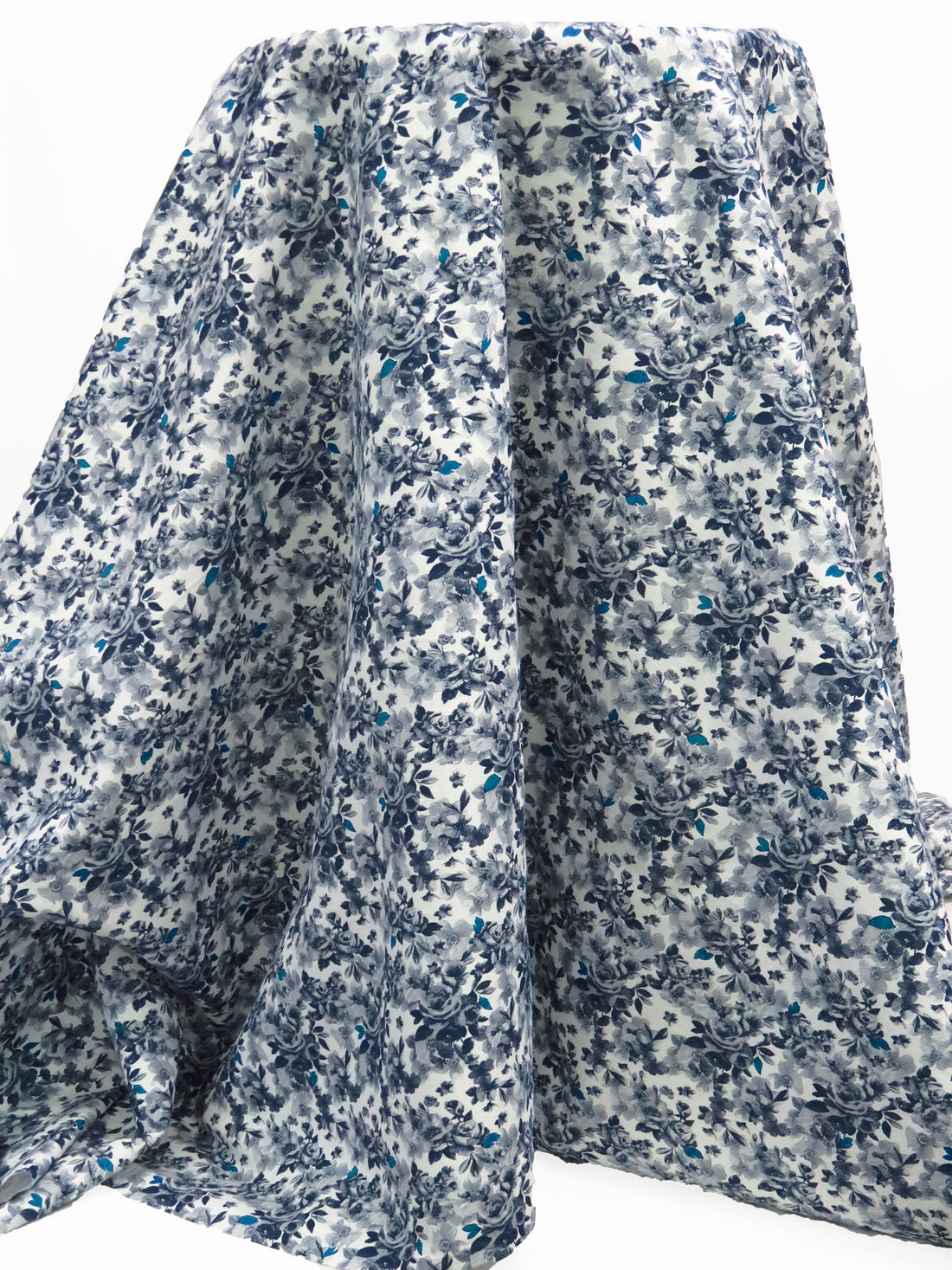 Navy Blue/White 100% Cotton Floral Print Poplin Shirting 61W