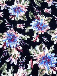 Dark Navy/Pearl White/Fern Green/Multi 100% Rayon Floral Print Challis 56W