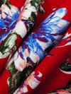 Venetian Red/Cornflower Blue/White/Melon 100% Rayon Floral Clusters Print Challis 58W