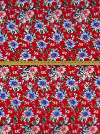 Venetian Red/Cornflower Blue/White/Melon 100% Rayon Floral Clusters Print Challis 58W