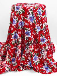 Venetian Red/Cornflower Blue/White/Melon 100% Rayon Floral Clusters Print Challis 58W