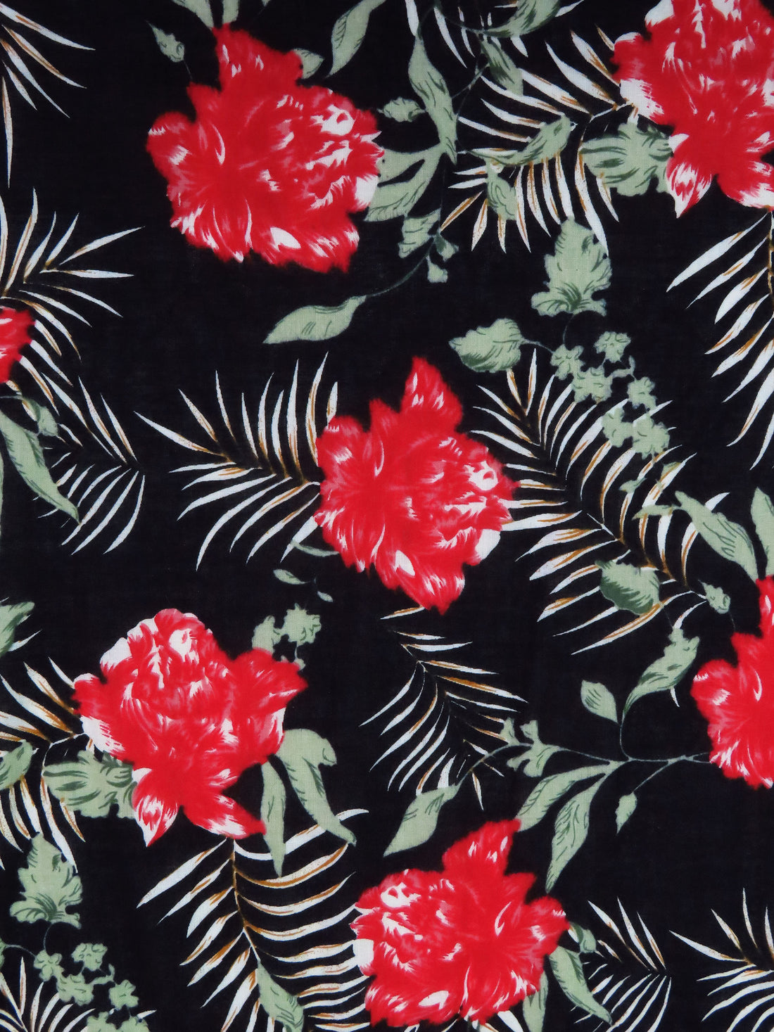 Black/Crimson/Laurel Green 100% Cotton Floral Print Voile 56W