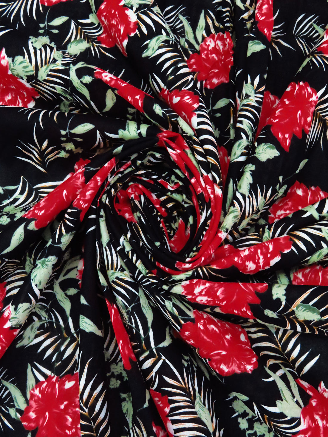Black/Crimson/Laurel Green 100% Cotton Floral Print Voile 56W