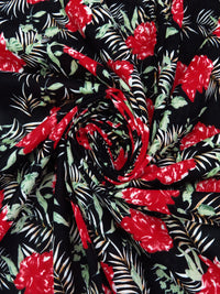 Black/Crimson/Laurel Green 100% Cotton Floral Print Voile 56W