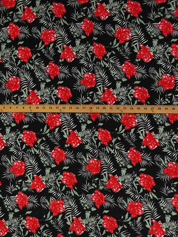 Black/Crimson/Laurel Green 100% Cotton Floral Print Voile 56W