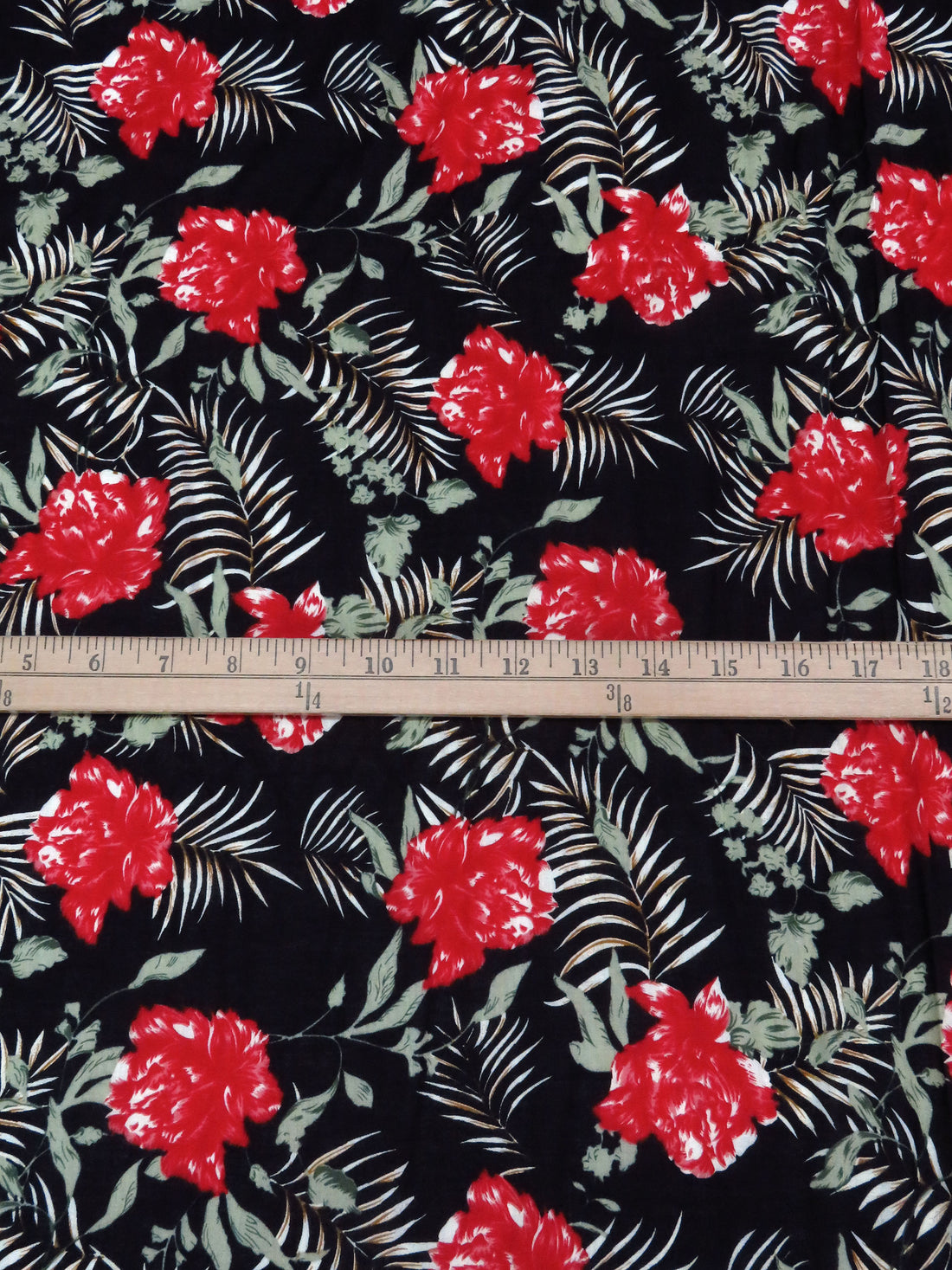 Black/Crimson/Laurel Green 100% Cotton Floral Print Voile 56W