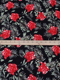 Black/Crimson/Laurel Green 100% Cotton Floral Print Voile 56W