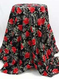 Black/Crimson/Laurel Green 100% Cotton Floral Print Voile 56W