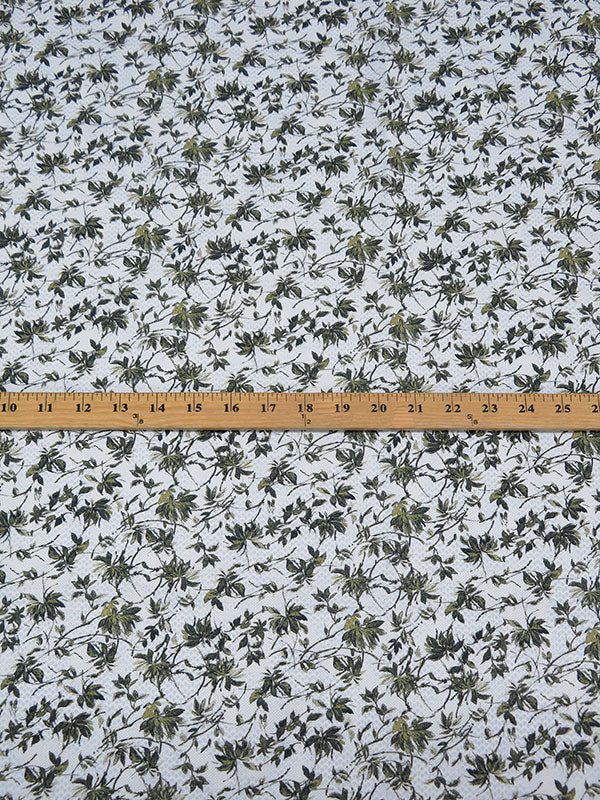 White/Light Blue/Forest Green/Multi 100% Cotton Floral Print Pique Shirting 56W