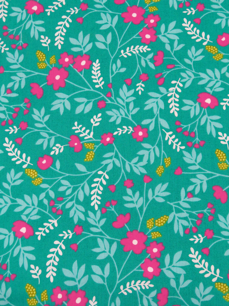 Aqua Green/Light Blue/French Rose/Multi 100% Cotton Floral Print Poplin Shirting 58W