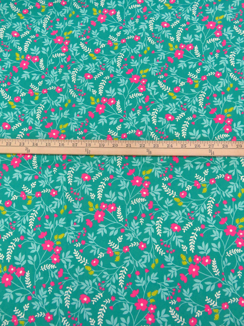 Aqua Green/Light Blue/French Rose/Multi 100% Cotton Floral Print Poplin Shirting 58W